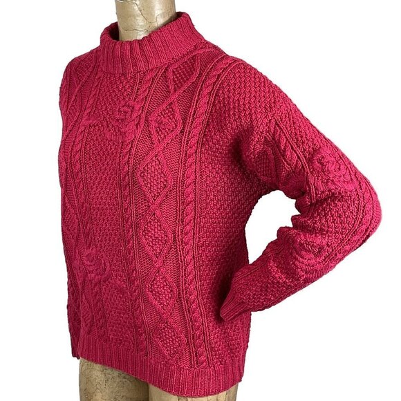 VTG Lydia Jane Ltd Hand-Knit Cotton Blend Mock Neck Chunky Sweater Sz L Red 246E - Picture 6 of 9